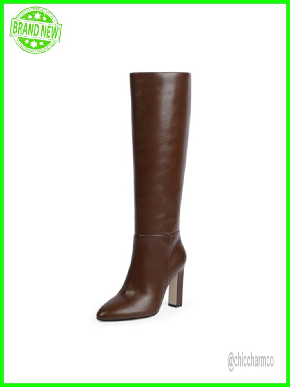 Knee High Boots Faux Leather Almond Toe Chunky Block High Heel Tall Boots